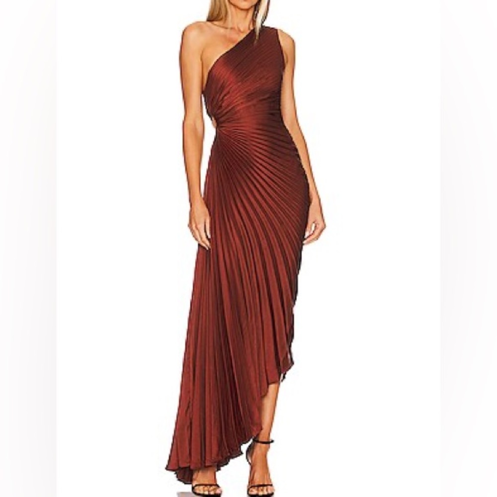 ALC Delfina Brunette dress, classic pleated asymmetrical dress